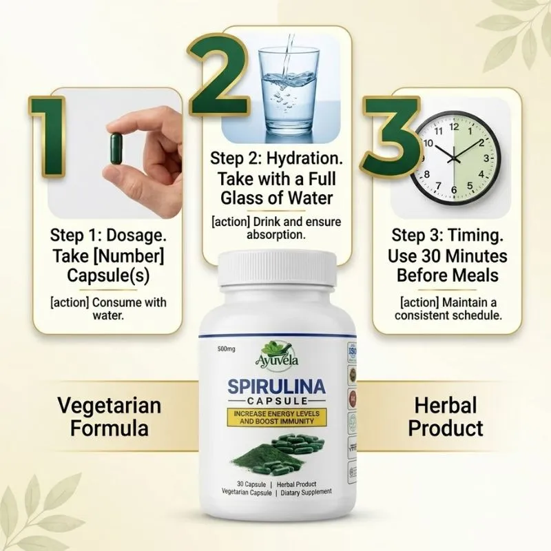 Spirulina 30 Capsules - Back View