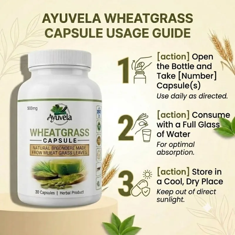 Wheatgrass 30 Capsules - Back View